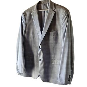 Men's Alfani Suit Jacket Light Grey Blue Plaid 44 Regular
